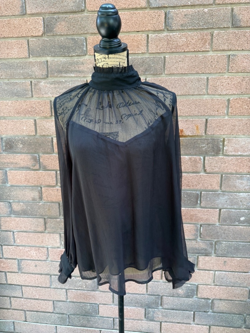 Vici Black Sheer High-Neck Long Sleeve Blouse Size Large